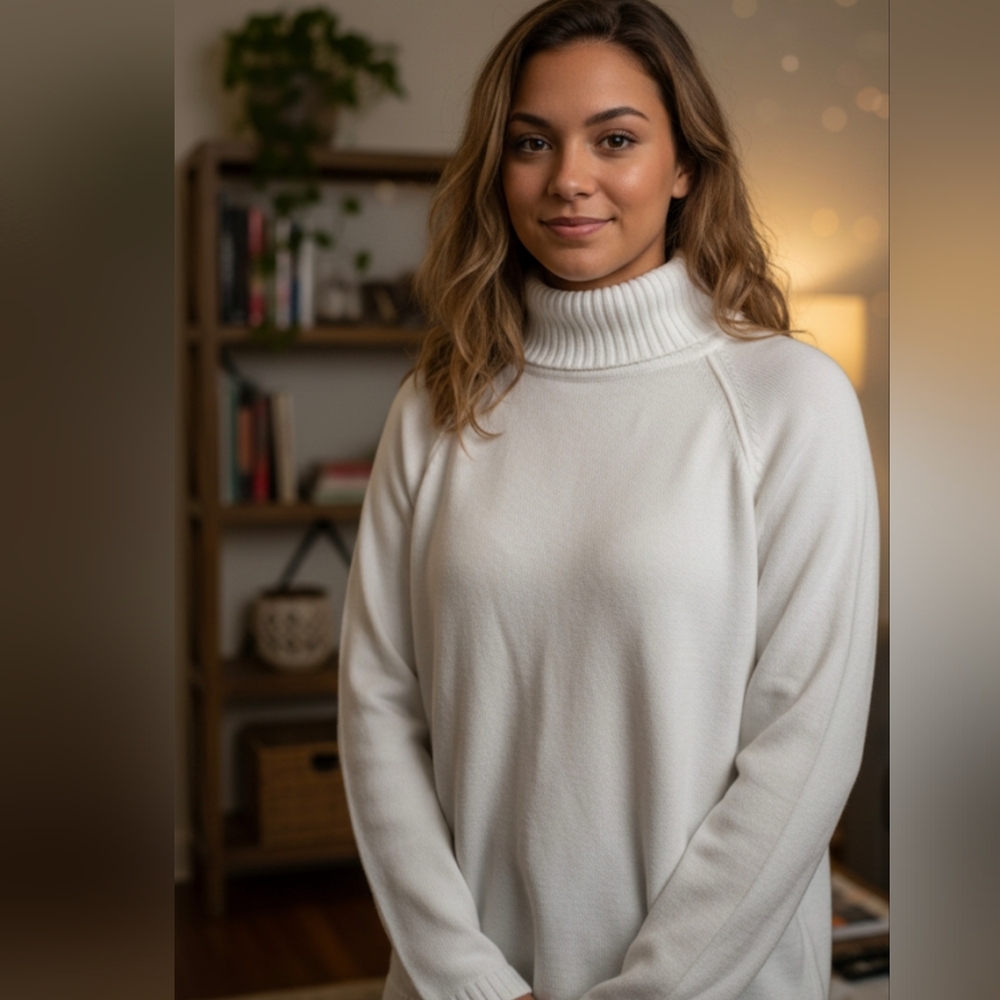 Women's White Turtleneck Sweater